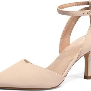 Women's PU Suede Low Heel Pumps Pointed Toe Ankle Strap Dress Shoes